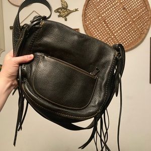 RARE Coach glove leather black fringe crossbody saddle bag